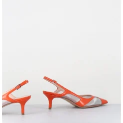 GARRICE LAB Escarpins slingback bout pointu cuir & mesh argent - ORLA2 VERLUX ARANCIATA ORANGE