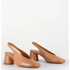 Best HALMANERA Escarpins slingback en cuir caramel petit talon - CALA21 BARON CARAMEL