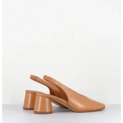 Best HALMANERA Escarpins slingback en cuir caramel petit talon - CALA21 BARON CARAMEL