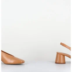 Best HALMANERA Escarpins slingback en cuir caramel petit talon - CALA21 BARON CARAMEL