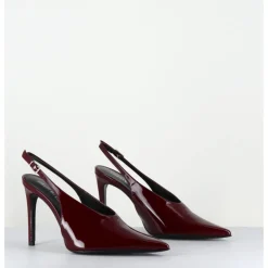 Discount ROTTA Escarpins slingback talon haut en cuir vernis x - FEEL VERNICE BURGUNDY BORDEAU