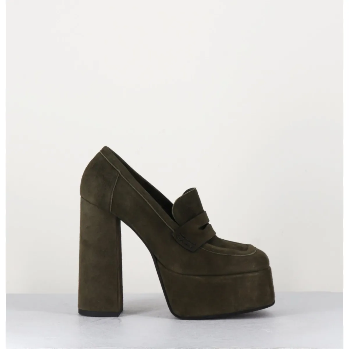 Sale GARRICE LAB Khaki suede platform loafers - BARSI KAKI