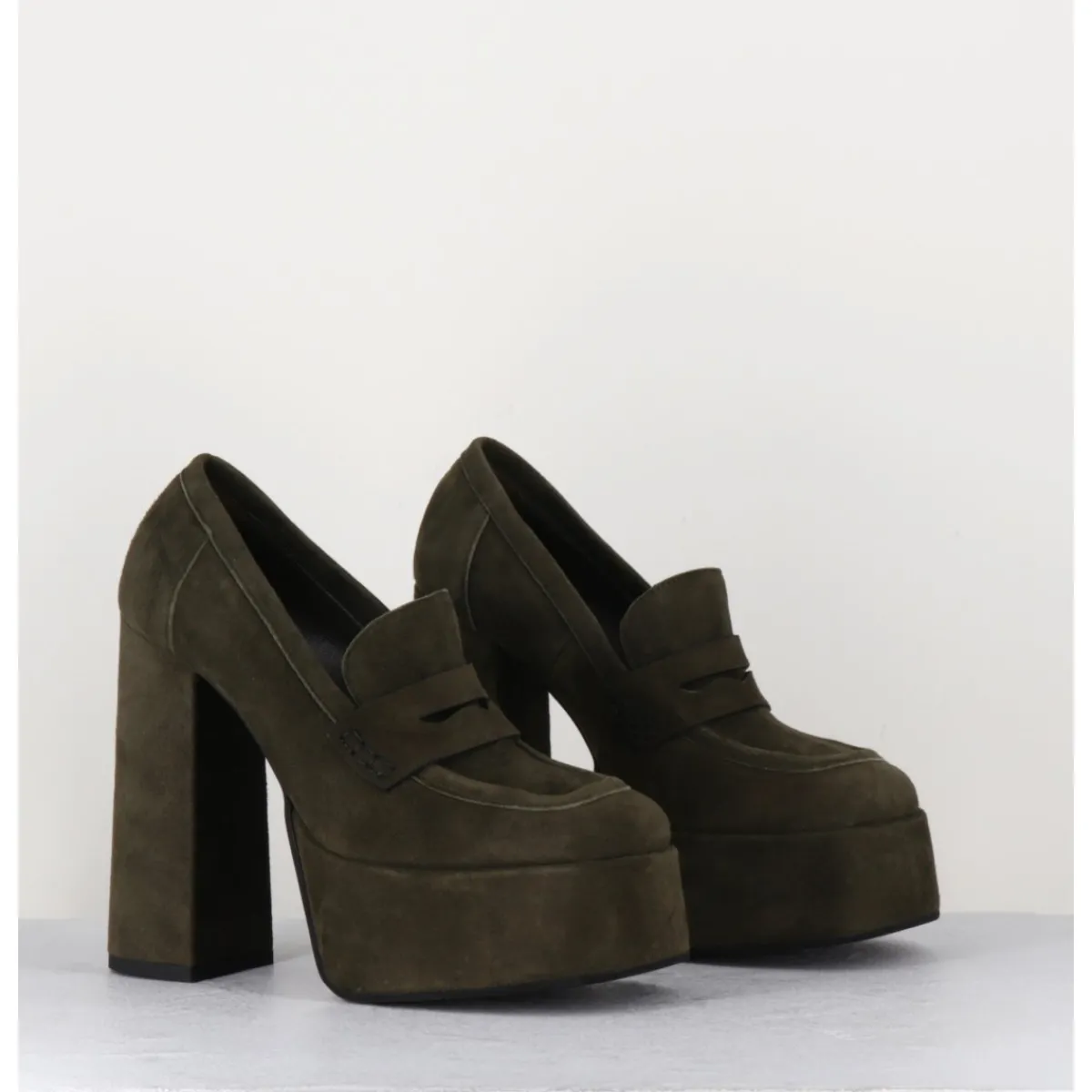 Sale GARRICE LAB Khaki suede platform loafers - BARSI KAKI