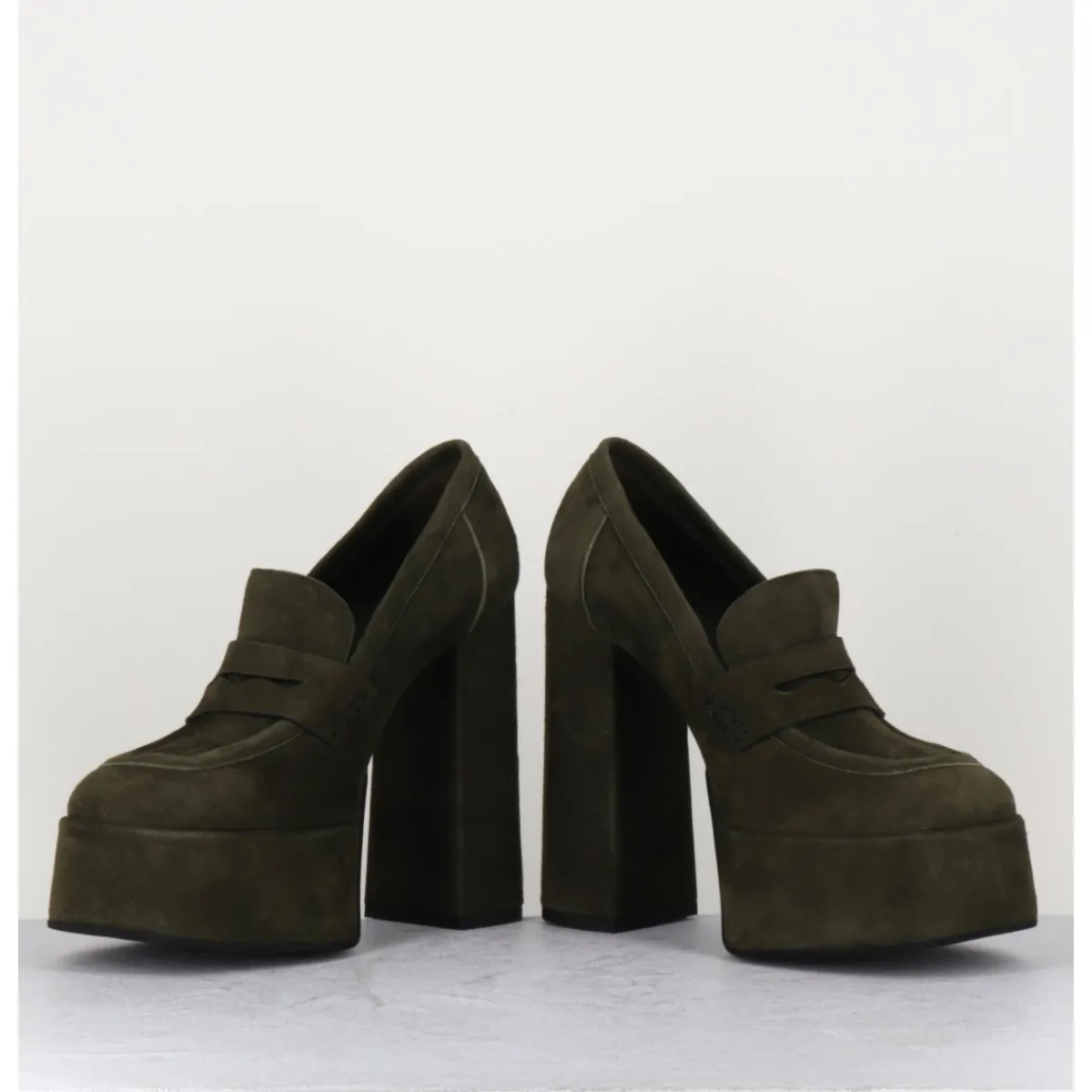 Sale GARRICE LAB Khaki suede platform loafers - BARSI KAKI