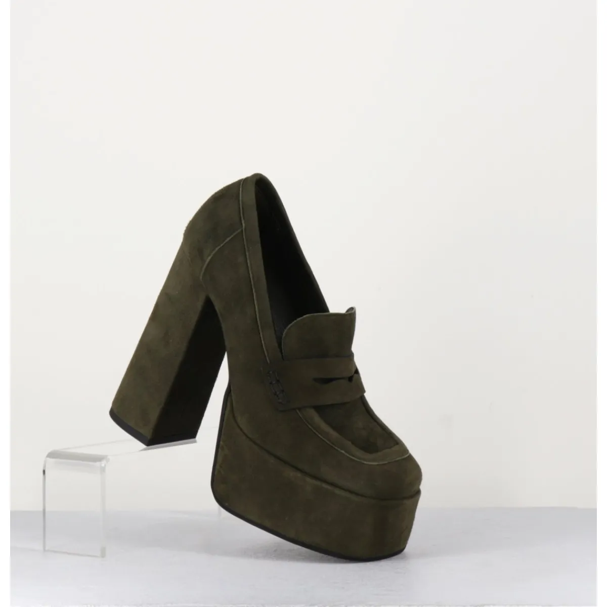 Sale GARRICE LAB Khaki suede platform loafers - BARSI KAKI