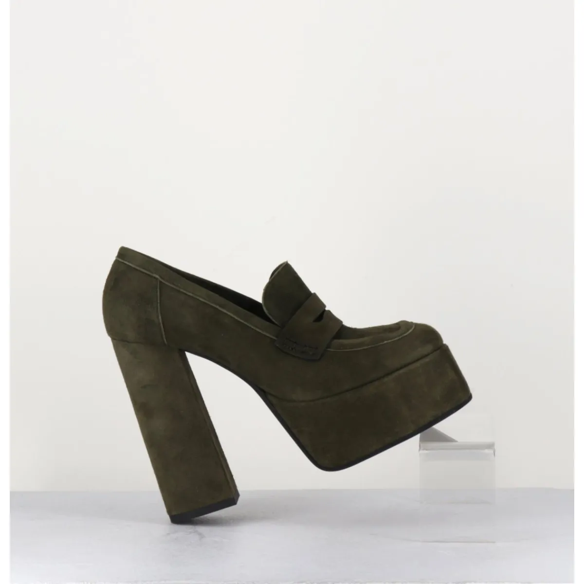 Sale GARRICE LAB Khaki suede platform loafers - BARSI KAKI