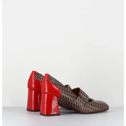 New CHIE MIHARA Mary-Jane à talon en cuir imprimé pied-de-poule & talon vernis rouge - SYSA GALLO TESTA