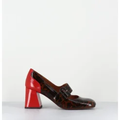 CHIE MIHARA Mary-Jane à talon en cuir vernis leopard & talon rouge - SYSA FIAT CASTANO