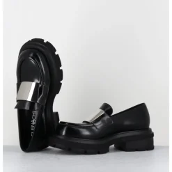 New ELENA IACHI Mocassin effet glacé & métal - E4121-T BELT NERO NOIR