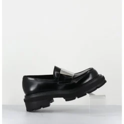 New ELENA IACHI Mocassin effet glacé & métal - E4121-T BELT NERO NOIR