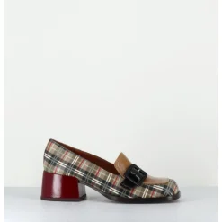 Online CHIE MIHARA Mocassins à petit talon cuir imprimé tartan & boucle - BUCLE SCOTCH CLASSIC