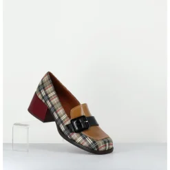 Online CHIE MIHARA Mocassins à petit talon cuir imprimé tartan & boucle - BUCLE SCOTCH CLASSIC