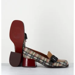 Online CHIE MIHARA Mocassins à petit talon cuir imprimé tartan & boucle - BUCLE SCOTCH CLASSIC