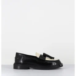 Best GARRICE LAB Mocassins à pompons en cuir glacé noir et blanc - TECAR ABRA NERO BIANCO NOIR&BLANC