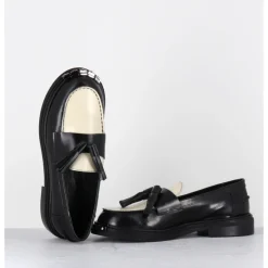 Best GARRICE LAB Mocassins à pompons en cuir glacé noir et blanc - TECAR ABRA NERO BIANCO NOIR&BLANC