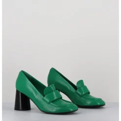 HALMANERA Mocassins à talon en cuir souple - ACE23 GLAZE MELA VERT