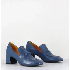 Best MARA BINI Mocassins à talon en cuir souple jean - F511 SETA JEANS BLEU