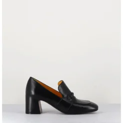 Hot MARA BINI Mocassins à talon 70s en cuir bout carré - F511 SETA BLACK NOIR