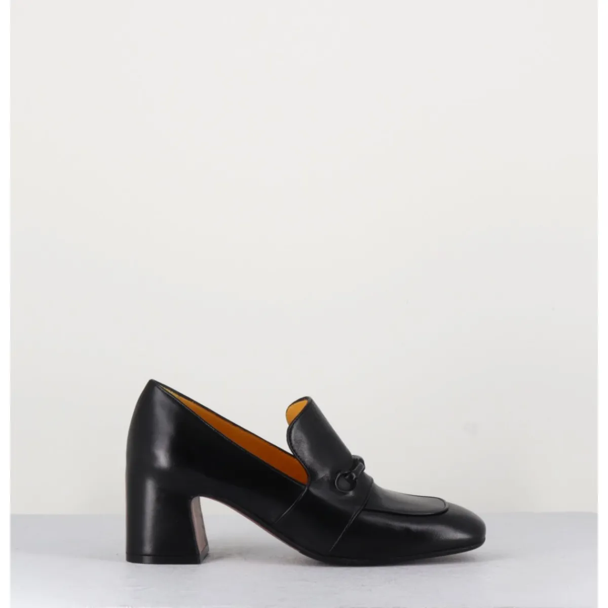 Hot MARA BINI Mocassins à talon 70s en cuir bout carré - F511 SETA BLACK NOIR