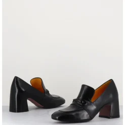 Hot MARA BINI Mocassins à talon 70s en cuir bout carré - F511 SETA BLACK NOIR