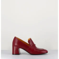 Clearance MARA BINI Mocassins à talon 70s en cuir bout carré - F511 SETA RED ROUGE