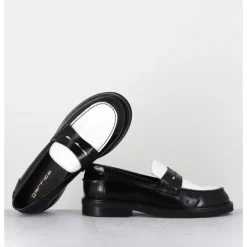 Discount GARRICE LAB Mocassins collège en cuir glacé noir & blanc - CHILO3 ABRA NERO BIANCO NOIR&BLANC