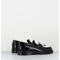 Discount GARRICE LAB Mocassins collège en cuir glacé noir & blanc - CHILO3 ABRA NERO BIANCO NOIR&BLANC