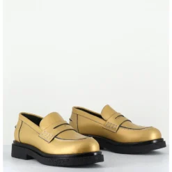 Discount OA NON FASHION Mocassins en cuir doré mat semelle légère - AL100 OLD METAL DORE