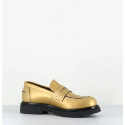 Discount OA NON FASHION Mocassins en cuir doré mat semelle légère - AL100 OLD METAL DORE