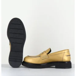 Discount OA NON FASHION Mocassins en cuir doré mat semelle légère - AL100 OLD METAL DORE