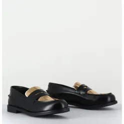 Hot OA NON FASHION Mocassins en cuir glacé noir & or - AL103 NERO ORO