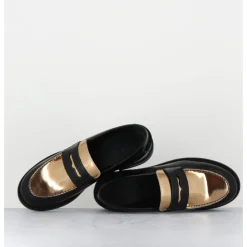 Hot OA NON FASHION Mocassins en cuir glacé noir & or - AL103 NERO ORO