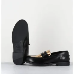 Hot OA NON FASHION Mocassins en cuir glacé noir & or - AL103 NERO ORO