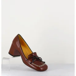 Clearance MARA BINI Mocassins en cuir lisse marron à pompon - R233M MOUSSE CUOIO COGNAC