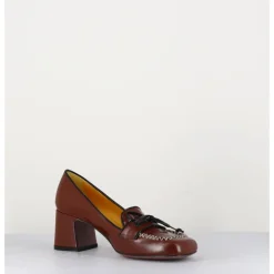 Clearance MARA BINI Mocassins en cuir lisse marron à pompon - R233M MOUSSE CUOIO COGNAC