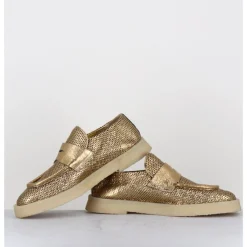 Online ROCCO P Mocassins en cuir métallisé doré & crêpe - 10816 TERENZ MEKONG DORE