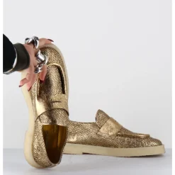 Online ROCCO P Mocassins en cuir métallisé doré & crêpe - 10816 TERENZ MEKONG DORE