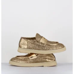 Online ROCCO P Mocassins en cuir métallisé doré & crêpe - 10816 TERENZ MEKONG DORE
