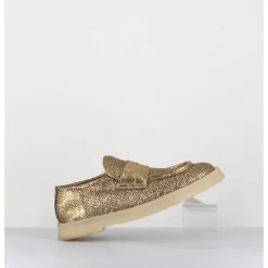 Online ROCCO P Mocassins en cuir métallisé doré & crêpe - 10816 TERENZ MEKONG DORE