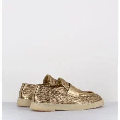 Online ROCCO P Mocassins en cuir métallisé doré & crêpe - 10816 TERENZ MEKONG DORE