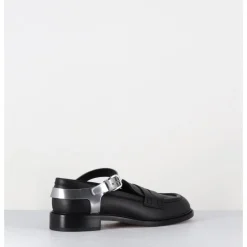 Clearance AGL Mocassins en cuir & bride harnais argent - OLIVIA NERO SILVER NOIR