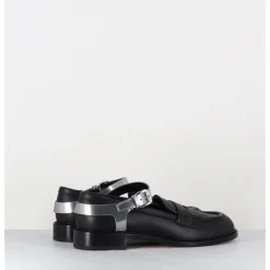 Clearance AGL Mocassins en cuir & bride harnais argent - OLIVIA NERO SILVER NOIR