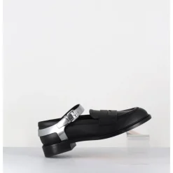 Clearance AGL Mocassins en cuir & bride harnais argent - OLIVIA NERO SILVER NOIR