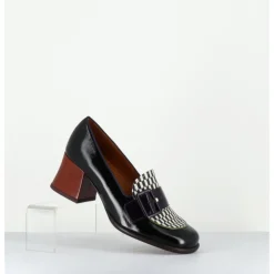 Online CHIE MIHARA Mocassins petit talon cuir multi & imprimé damier - MEISIN44 MASERATI NEGRO