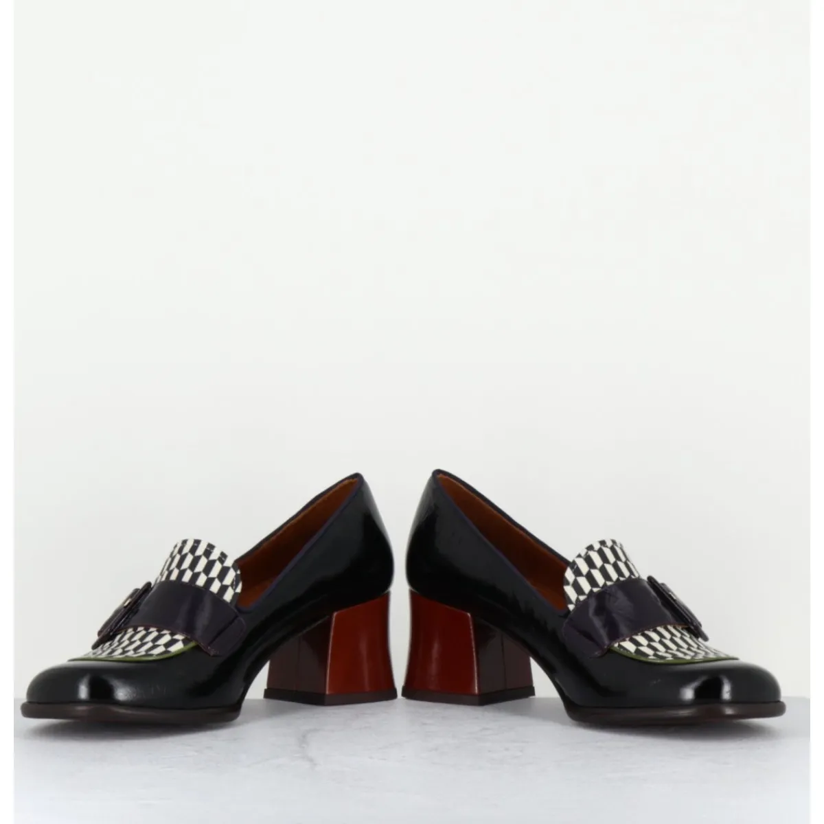 Online CHIE MIHARA Mocassins petit talon cuir multi & imprimé damier - MEISIN44 MASERATI NEGRO