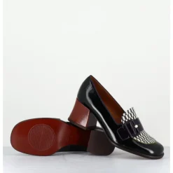 Online CHIE MIHARA Mocassins petit talon cuir multi & imprimé damier - MEISIN44 MASERATI NEGRO