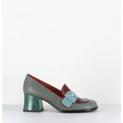 Outlet CHIE MIHARA Mocassins petit talon cuir imprimé rétro multi - MEISIN44 SHOWER BLUE