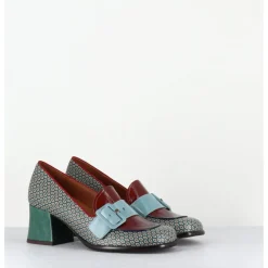 Outlet CHIE MIHARA Mocassins petit talon cuir imprimé rétro multi - MEISIN44 SHOWER BLUE