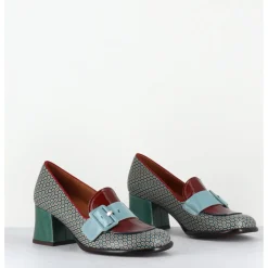 Outlet CHIE MIHARA Mocassins petit talon cuir imprimé rétro multi - MEISIN44 SHOWER BLUE