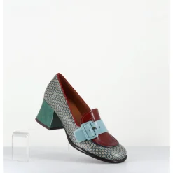 Outlet CHIE MIHARA Mocassins petit talon cuir imprimé rétro multi - MEISIN44 SHOWER BLUE